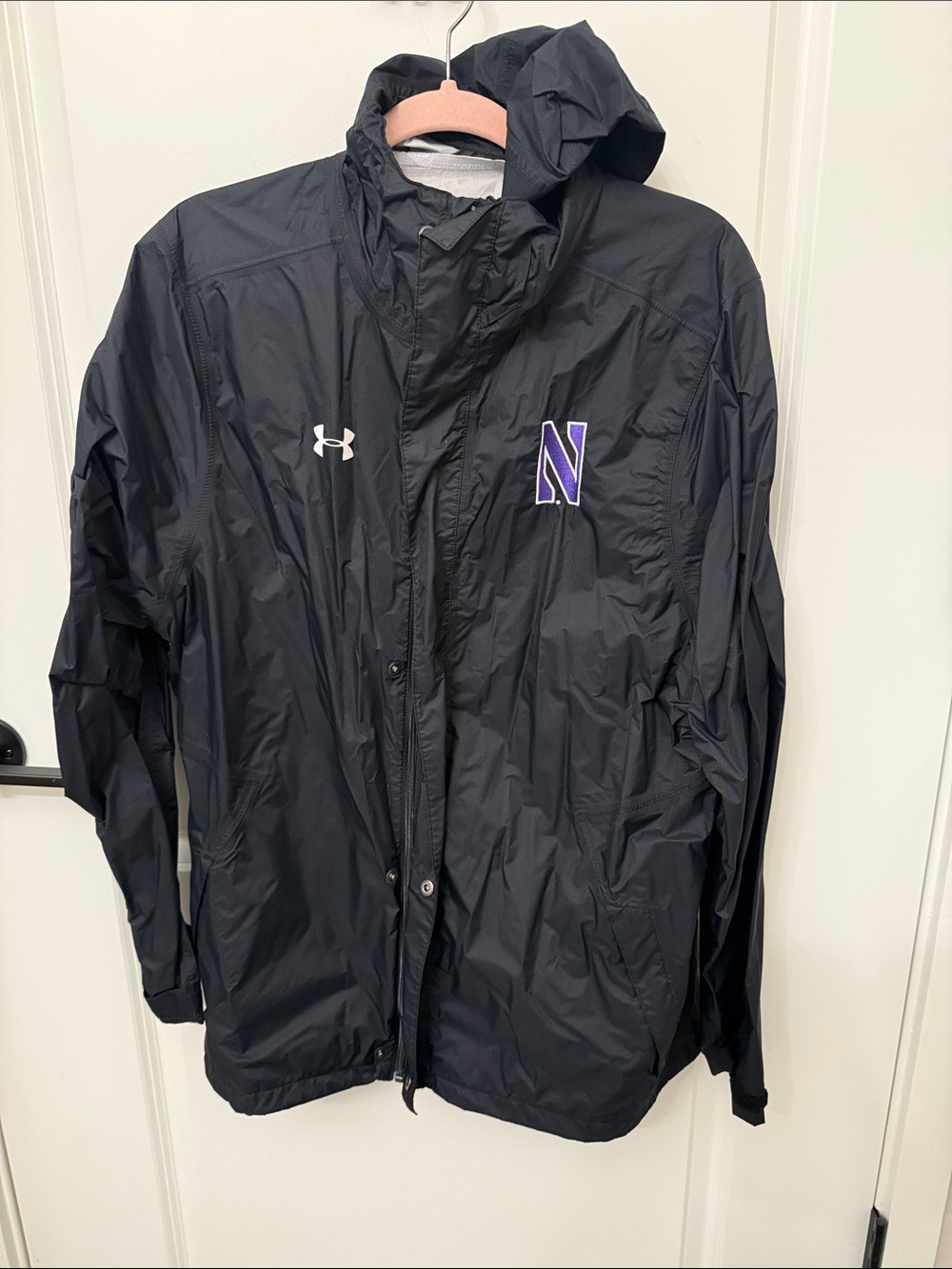 Under Armour Men's Black Hooded Rain Jacket Northwestern
